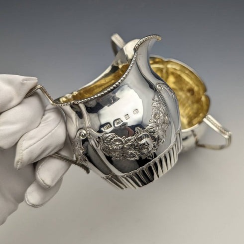 1897年 英国アンティーク 純銀製シュガーポット&クリームジャグ 計183g